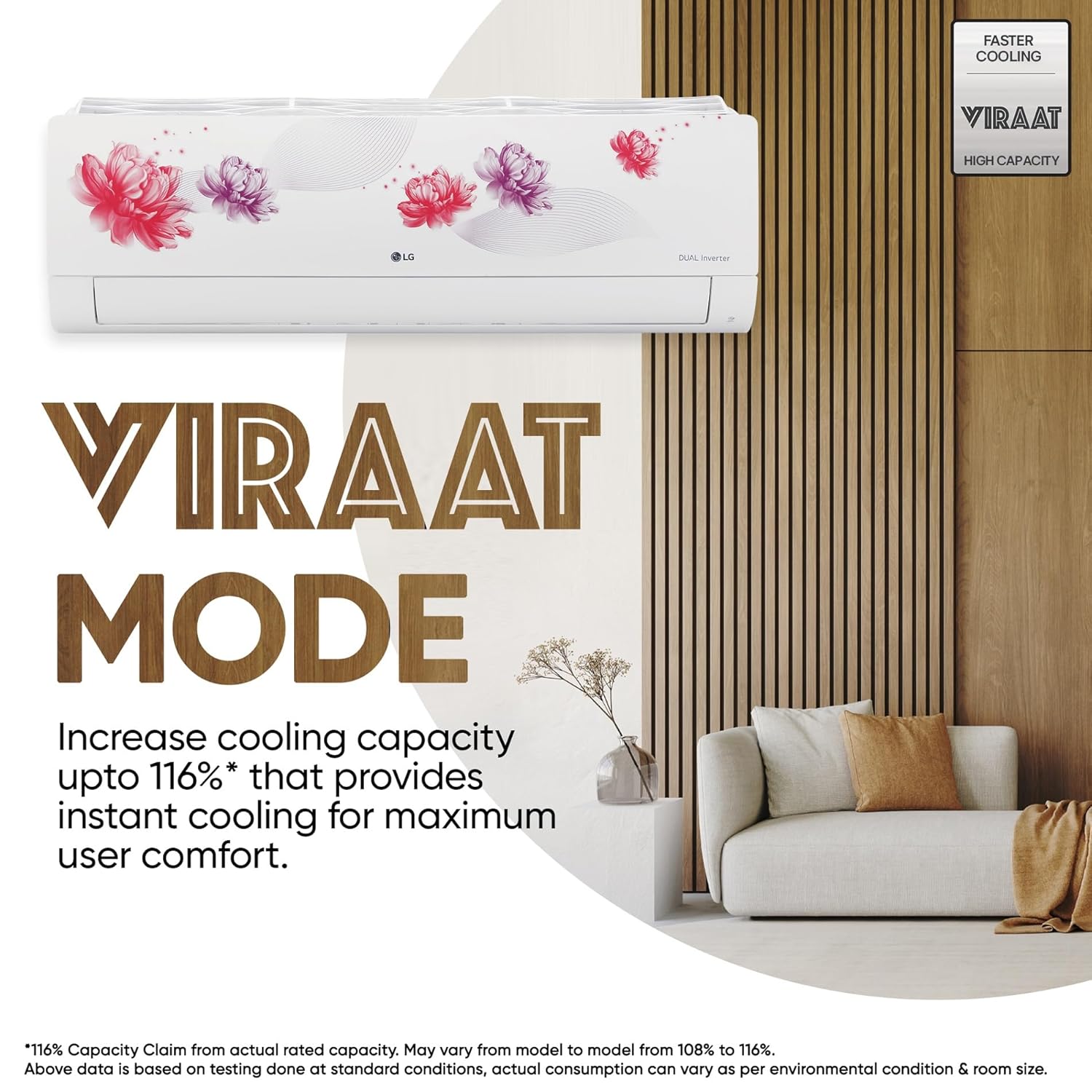 LG US-Q19FWZE 1.5 Ton 5 Star AI+ Convertible 6-in-1 Dual Inverter Split AC (Wi-Fi, Energy Manager+, HD Filter, Copper, White Floral, R32)