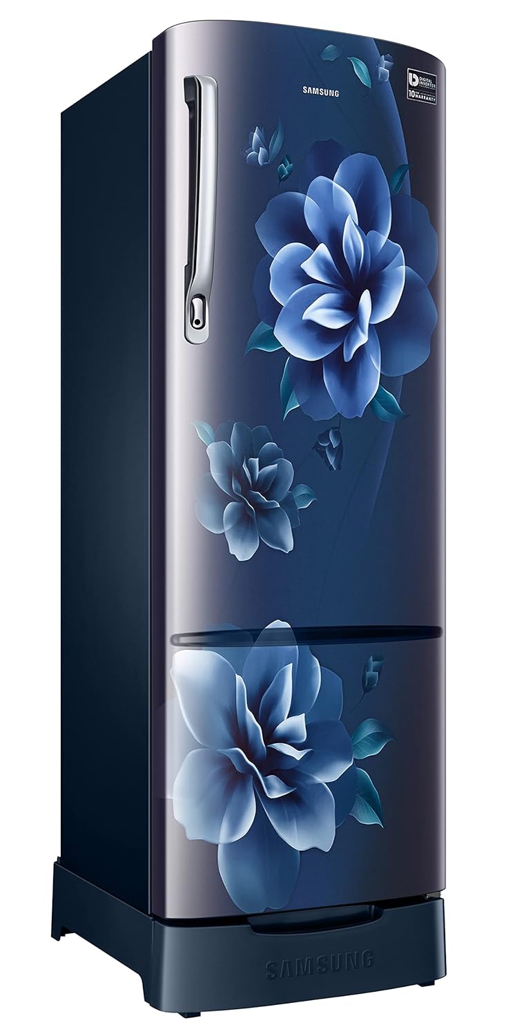 Samsung RR26C3893CU/HL 246L 3 Star Inverter Direct-Cool Single Door Refrigerator Appliance (Camellia Blue) Base Stand Drawer Mahajan Electronics Online