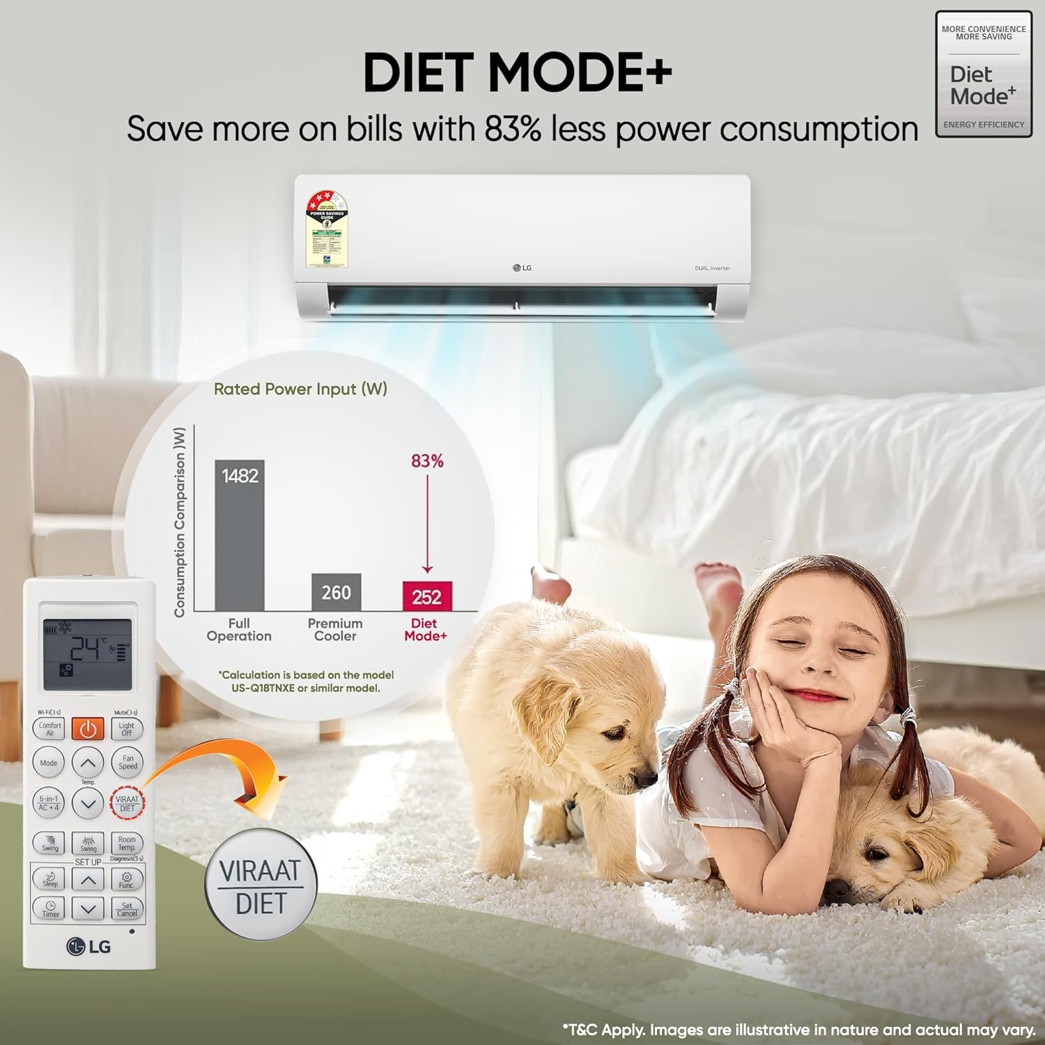 LG US-Q14ENZE 1 Ton 5 Star Dual Inverter Split AC (Copper, AI Convertible 6-in-1 Cooling, Faster Cooling & Energy Saving, 4 Way Air Swing, HD Filter with Anti-Virus Protection, Viraat Mode, White) Mahajan Electronics Online