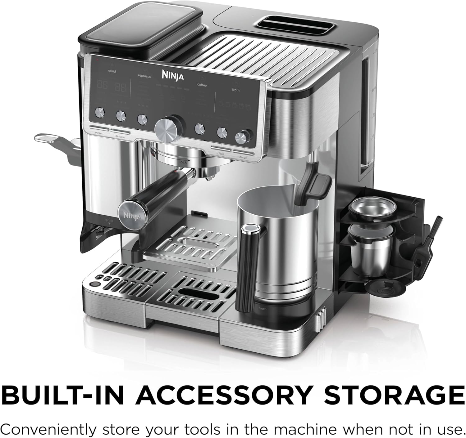 Ninja ES701 Luxe Café Pro Series, Espresso Machine, Drip Coffee, Cold Brew, Hot Water, Integrated Tamper, Built-in Grinder, Hands-Free Frother for Cappuccinos, Lattes, Americanos, Dairy or Non-Dairy Mahajan Electronics Online