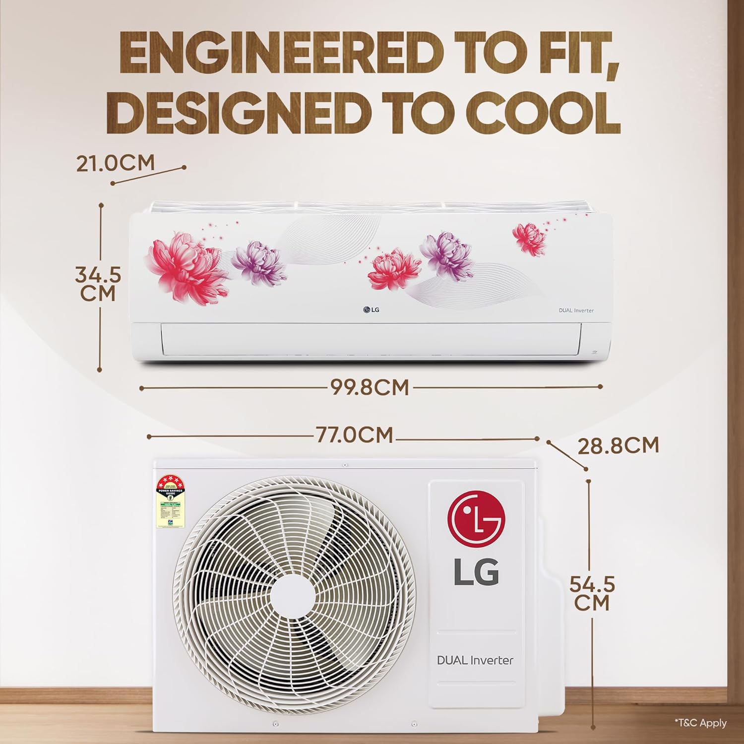 LG US-Q19FWZE 1.5 Ton 5 Star AI+ Convertible 6-in-1 Dual Inverter Split AC (Wi-Fi, Energy Manager+, HD Filter, Copper, White Floral, R32)