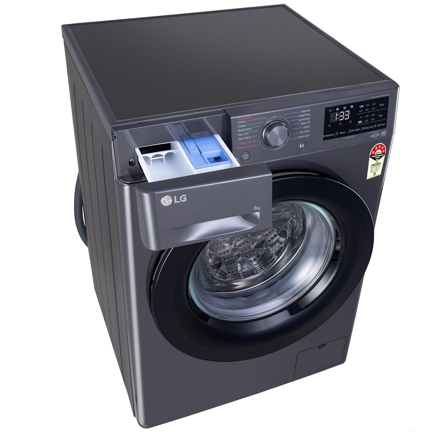 LG FHP1208Z3M 8 Kg, 5 Star, AI Direct Drive Technology, Steam & 6 Motion DD Fully-Automatic Front Load Washing Machine ( Intelligent & Convenient Fabric Care, Allergy Care, Middle Black) Mahajan Electronics Online