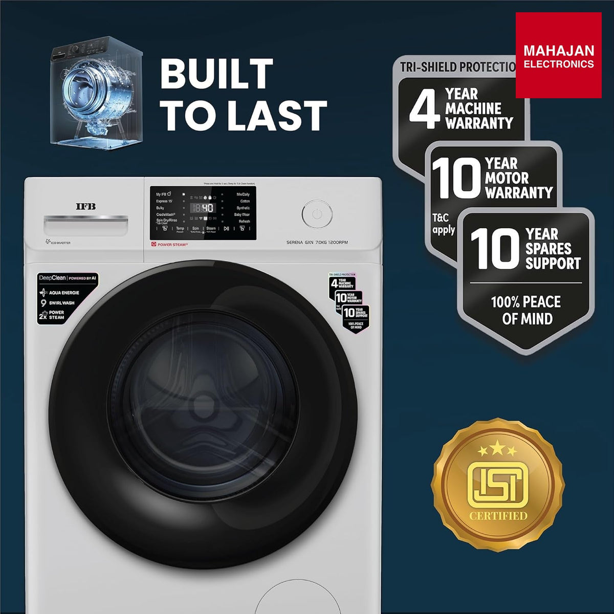 IFB Serena GXN 7012 CMS 7 Kg 5 Star AI Powered Front Load Washing Machine | PowerSteam | DeepClean | WiFi – Mahajan Electronics Online.