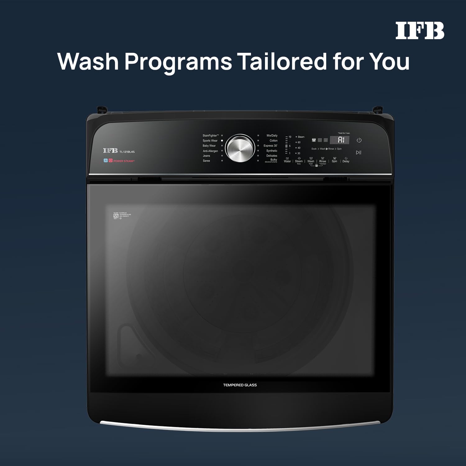 IFB TL121BL4SN 12 Kg 5 Star with DeepClean® Technology, AI Powered, Fully Automatic Top Load Washing Machine (2025 Model, PowerSteam®, Inbuilt Heater, 5D Wash, Aqua Energie, Black VCM) Mahajan Electronics Online