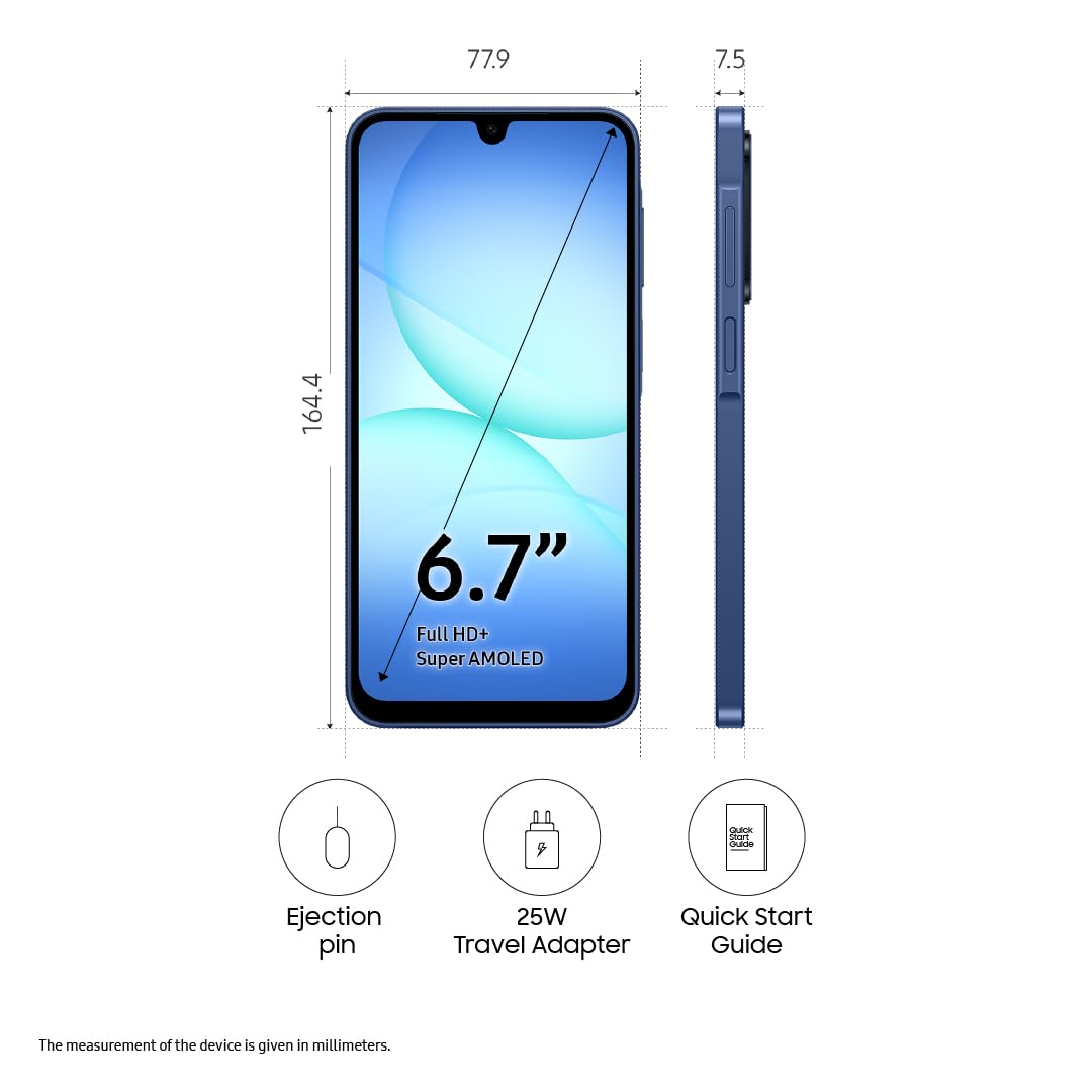 Samsung Galaxy A17 5G (Blue, 8GB RAM, 128GB Storage) | with Travel Adapter | 50 MP No Shake Camera | Gemini Live | Circle to Search | Super AMOLED | Corning Gorilla Glass Victus | 7.5mm Sleek | AI Mahajan Electronics Online