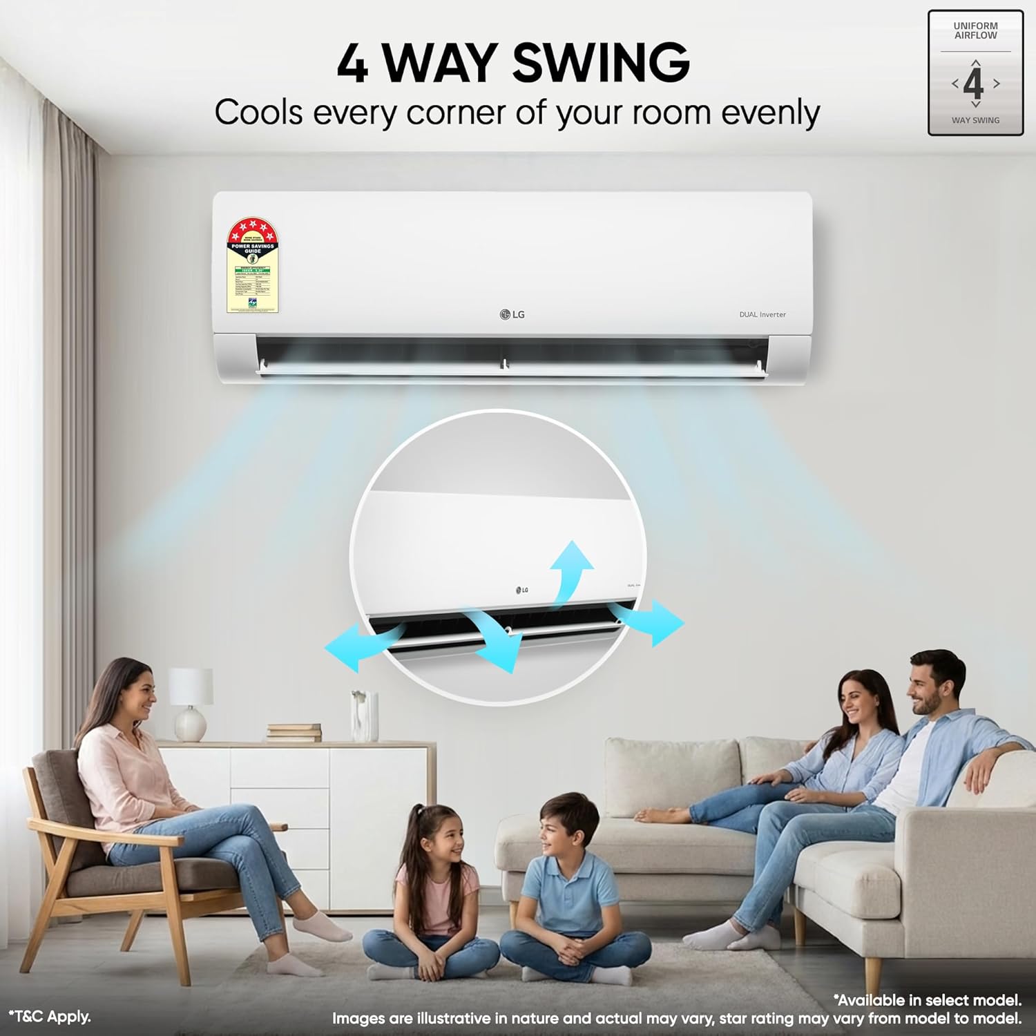 LG US-Q14ENZE 1 Ton 5 Star Dual Inverter Split AC (Copper, AI Convertible 6-in-1 Cooling, Faster Cooling & Energy Saving, 4 Way Air Swing, HD Filter with Anti-Virus Protection, Viraat Mode, White) Mahajan Electronics Online