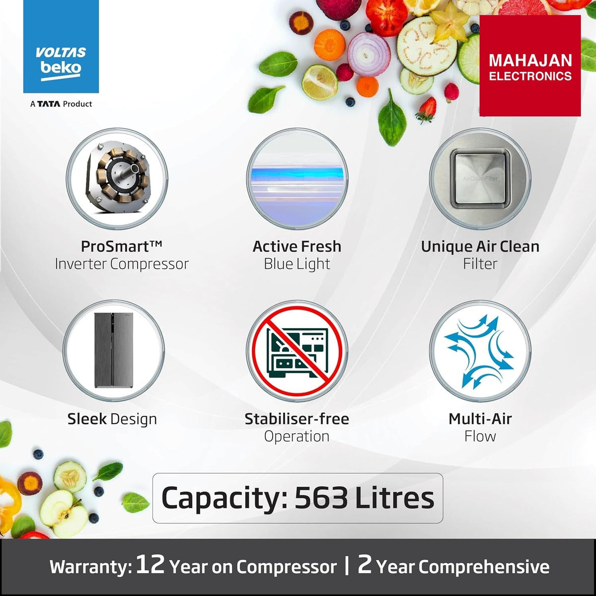 Voltas Beko RSB585/FPV300RXID 563 L Side by Side Frost Free Refrigerator with ProSmart Inverter Compressor – Mahajan Electronics Online.