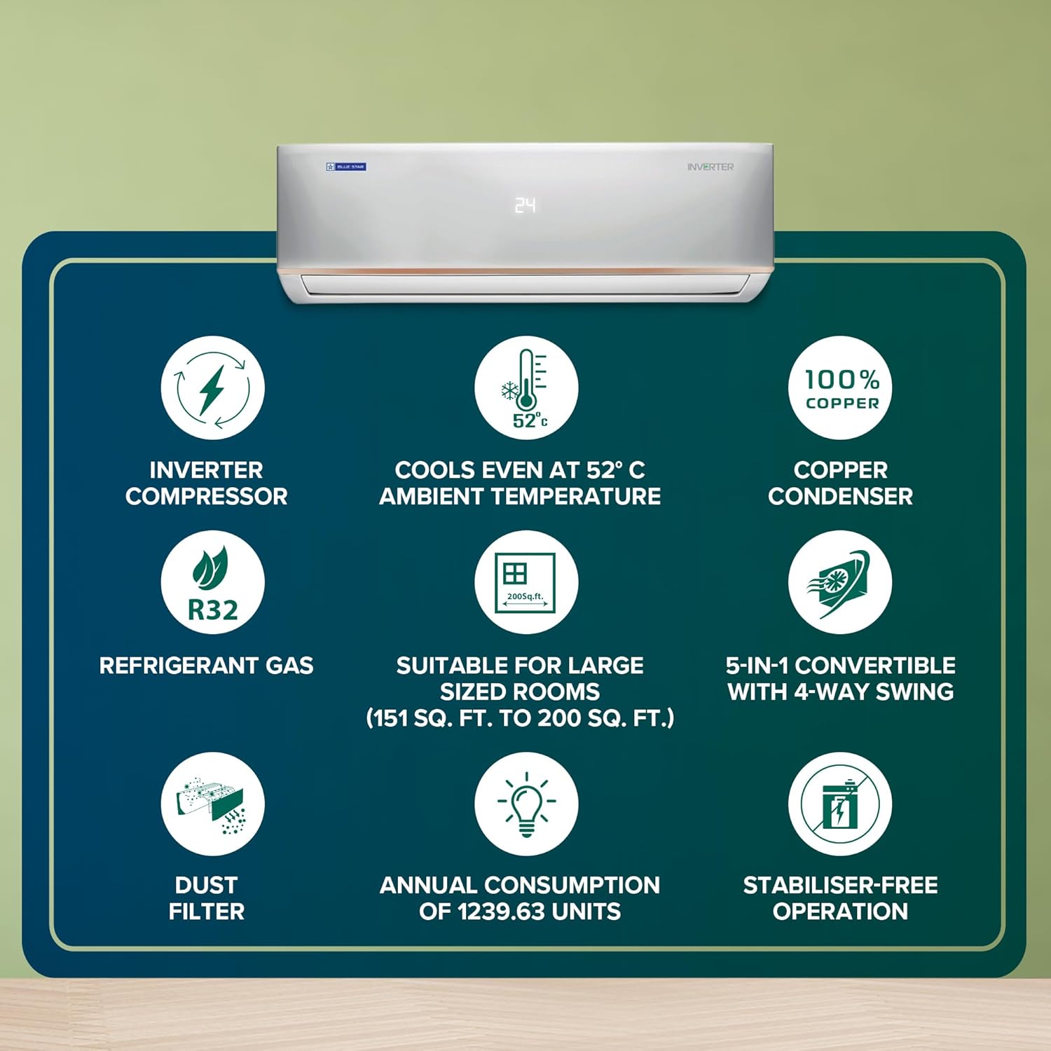 Blue Star IC324DNUHC 2 Ton 3 Star Hot and Cold Inverter Split AC (Copper, Convertible 5 in 1 Cooling, 4 Way Swing, Multi Sensors, Dust Filter, Blue Fins, Self Diagnosis, 2025 Model, White) Mahajan Electronics online