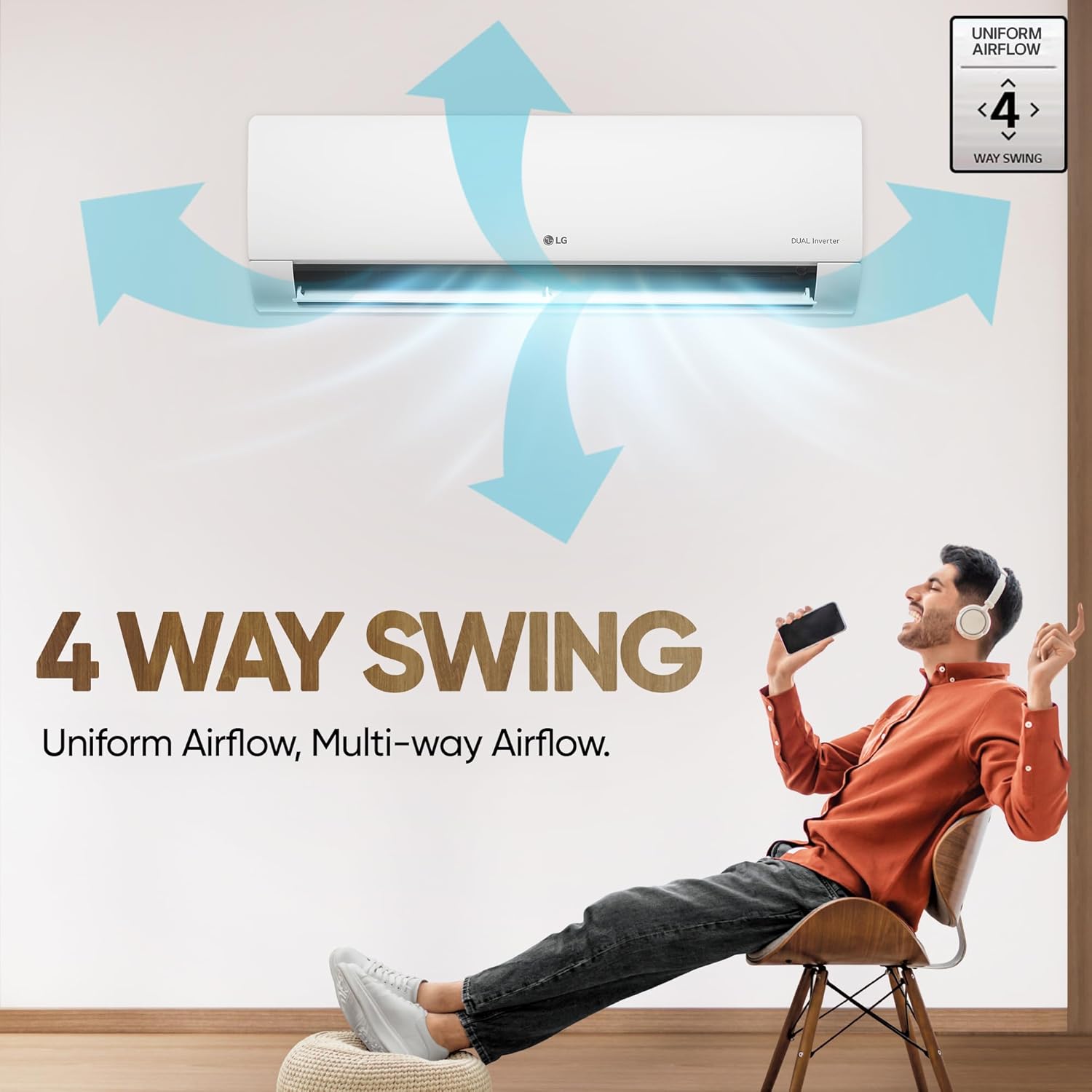 LG US-Q24ENXE 2 Ton 3 Star DUAL Inverter Split AC (Copper, AI Convertible 6-in-1, Diet Mode+, Faster Cooling & Energy Saving, 4 Way Swing, HD Filter with Anti-Virus Protection, White) Mahajan Electronics online