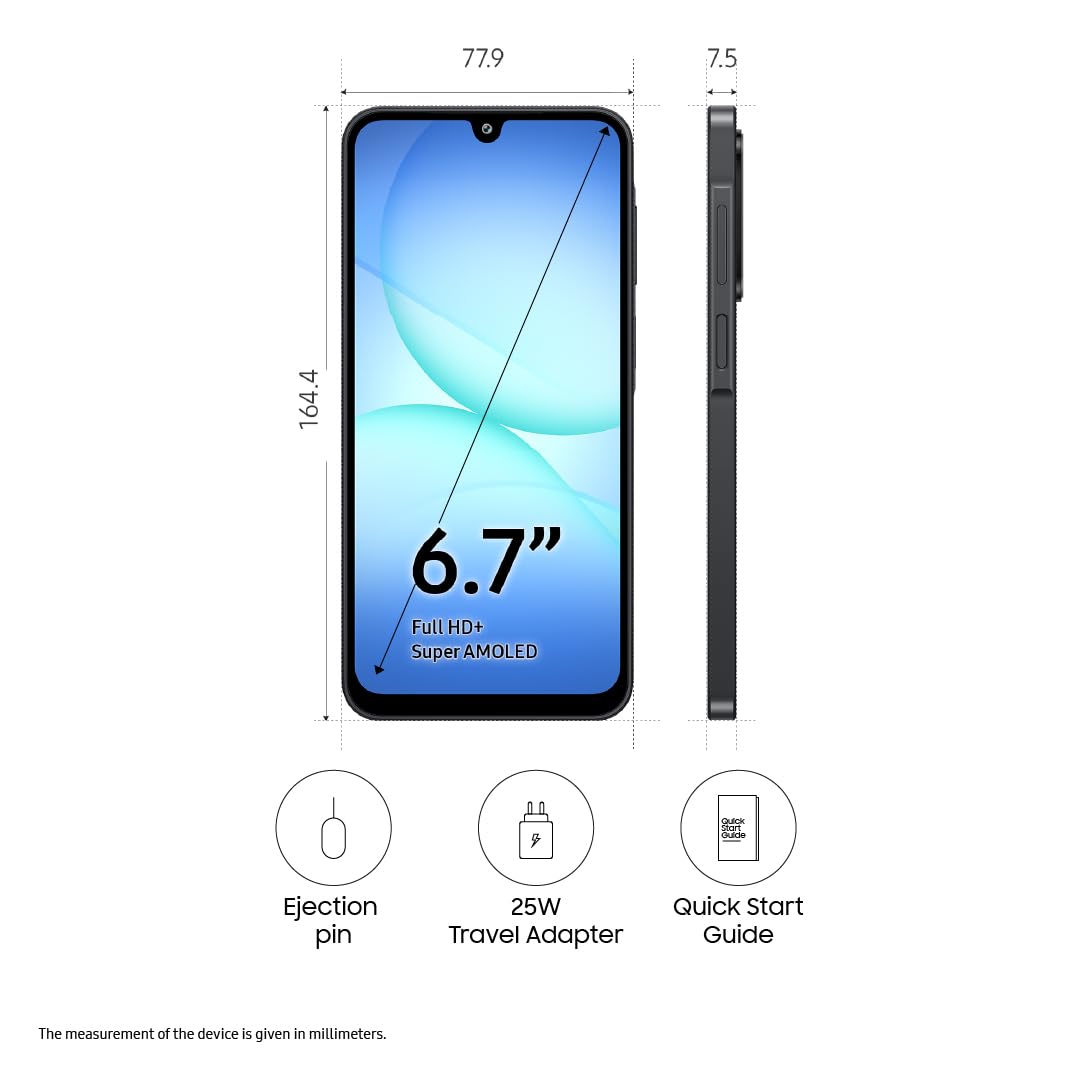 Samsung Galaxy A17 5G (Black, 6GB RAM, 128GB Storage) | with Travel Adapter | 50 MP No Shake Camera | Gemini Live | Circle to Search | Super AMOLED | Corning Gorilla Glass Victus | 7.5mm Sleek | AI Mahajan Electronics Online