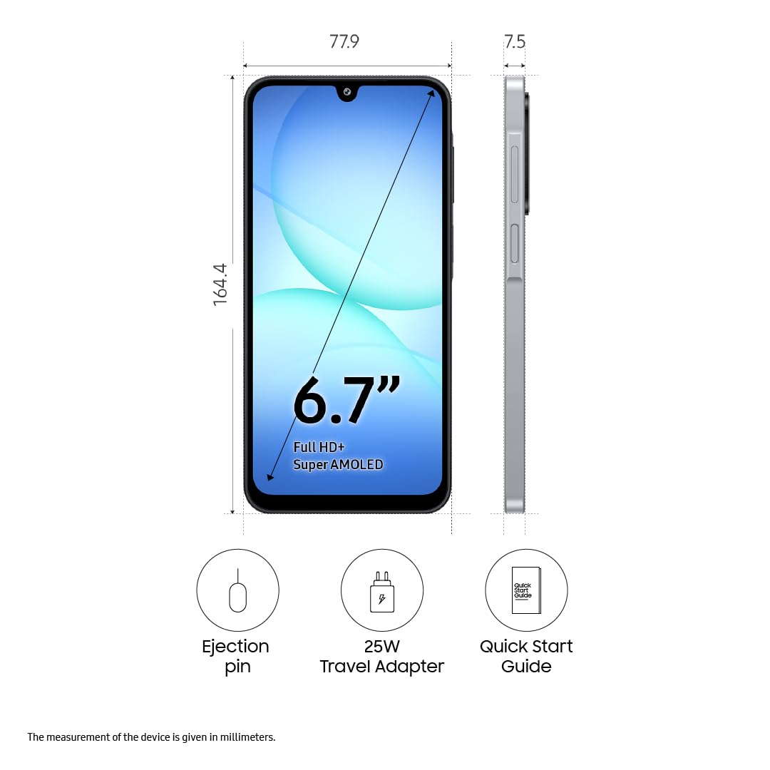 Samsung Galaxy A17 5G (Gray, 8GB RAM, 128GB Storage) | with Travel Adapter | 50 MP No Shake Camera | Gemini Live | Circle to Search | Super AMOLED | Corning Gorilla Glass Victus | 7.5mm Sleek | AI Mahajan Electronics Online