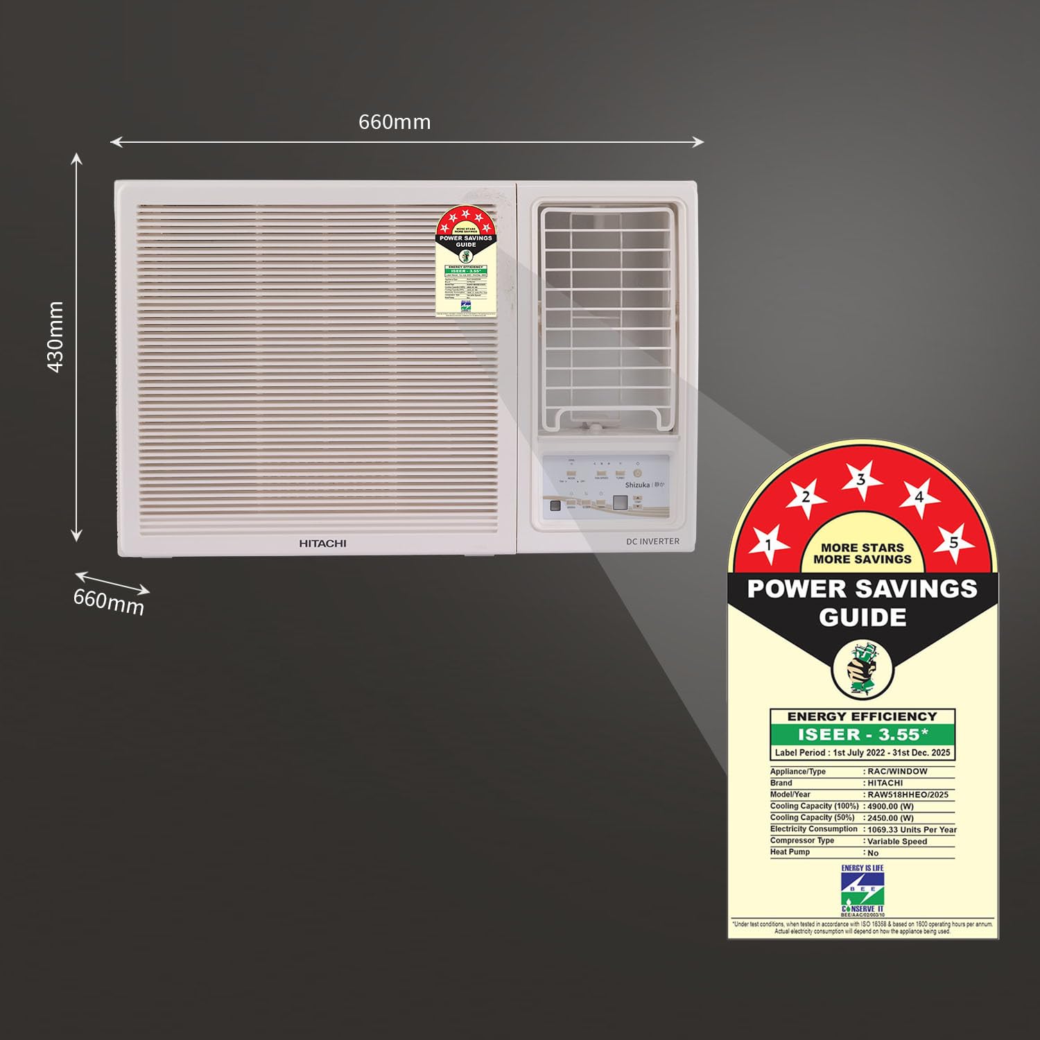 Hitachi RAW518HHEO 1.5 Ton 5 Star, Window Inverter AC (100% Copper, 100% cooling at 43 degree Celsius, White) Mahajan Electronics online