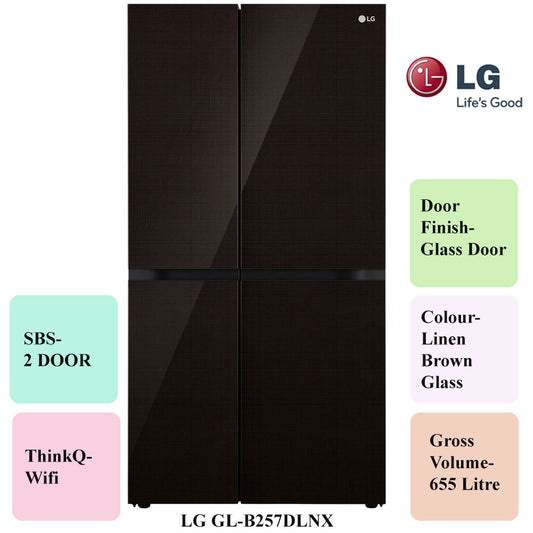 LG 655 Litres 3 Star Frost Free Side by Side Smart Wifi Enabled Refrigerator with Deodorizer (GL-B257DLNX, Linen Brown) - Mahajan Electronics Online