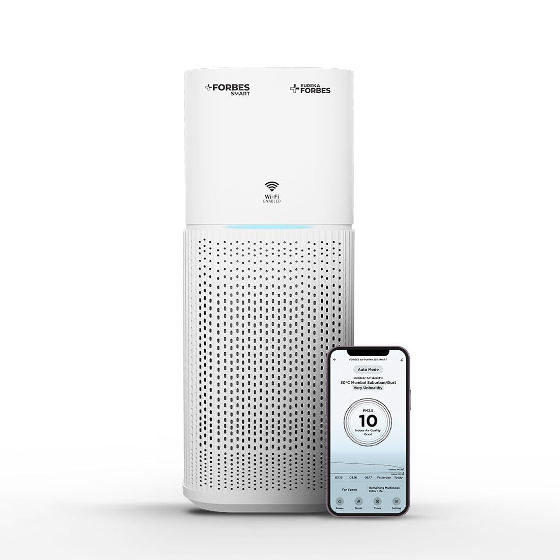 Eureka Forbes Smart Air Purifier 355 Smart | Covers upto 480 Sq. Ft. | Removes 99.97% Impurities in 10-Mins | True Hepa H13 | WiFi Enabled | 4-Stage Filtration | Plasma Positive+Negative Ion | Surround 360° Mahajan Electronics Online