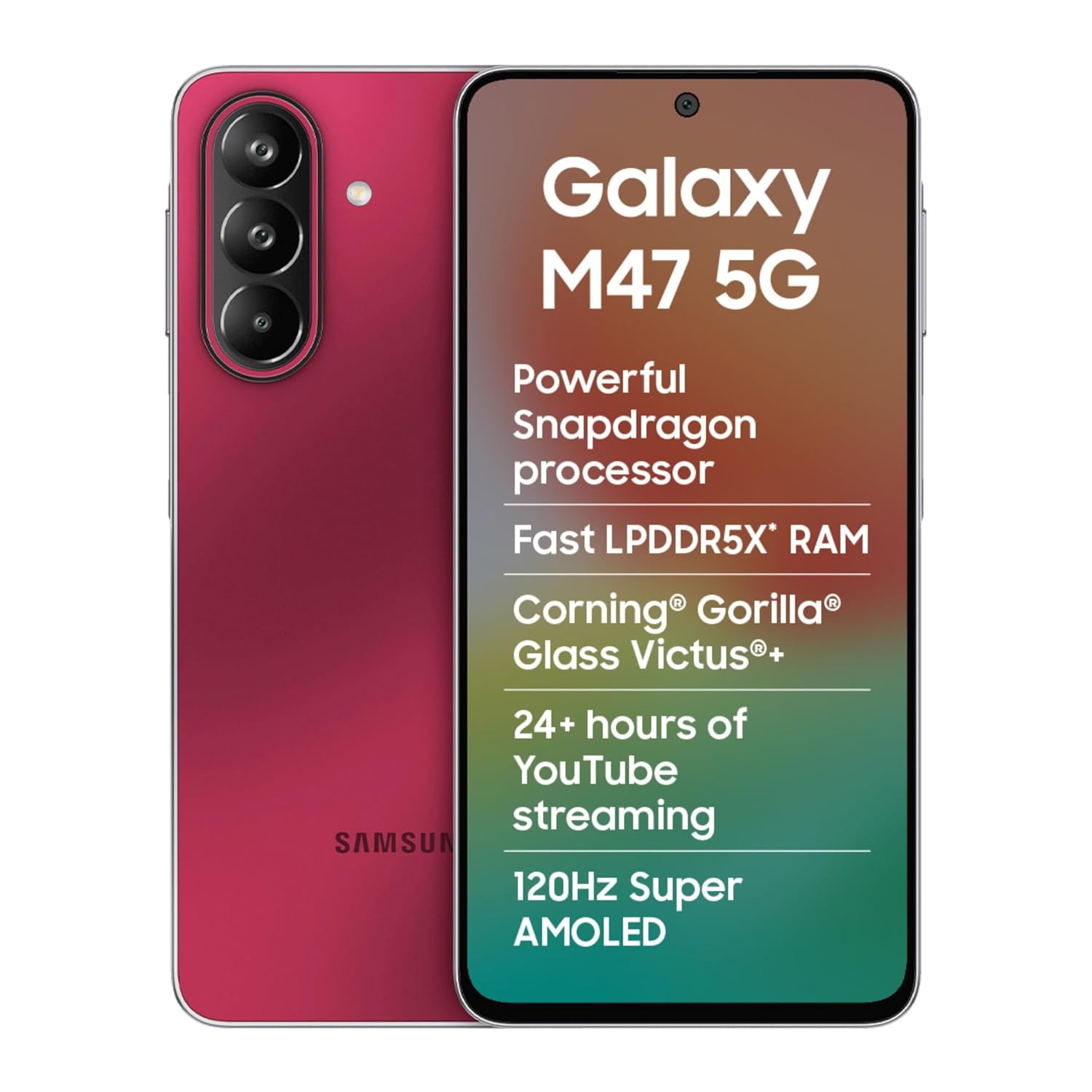 Samsung Galaxy M47 5G (Rogue Red, 6GB RAM, 128GB Storage)| Powerful Snapdragon Processor| Fast LPDDR5x – Mahajan Electronics Online.