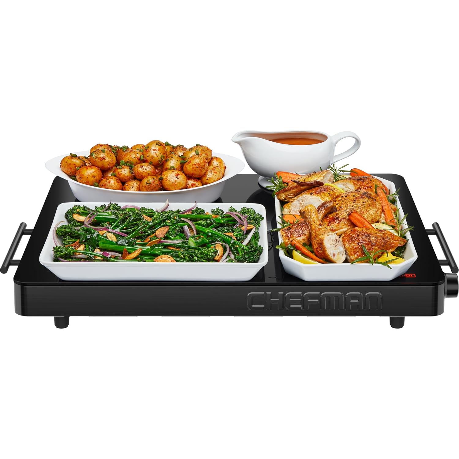 Chefman RJ22-TC-V3-IN Electric Warming Tray 450W with Adjustable Temperature Control, Original USA Brand, Perfect for Home Dinners & Event Parties, Large 21” x 16” Glass-Top Surface, Keeps Food Hot Mahajan Electronics Online