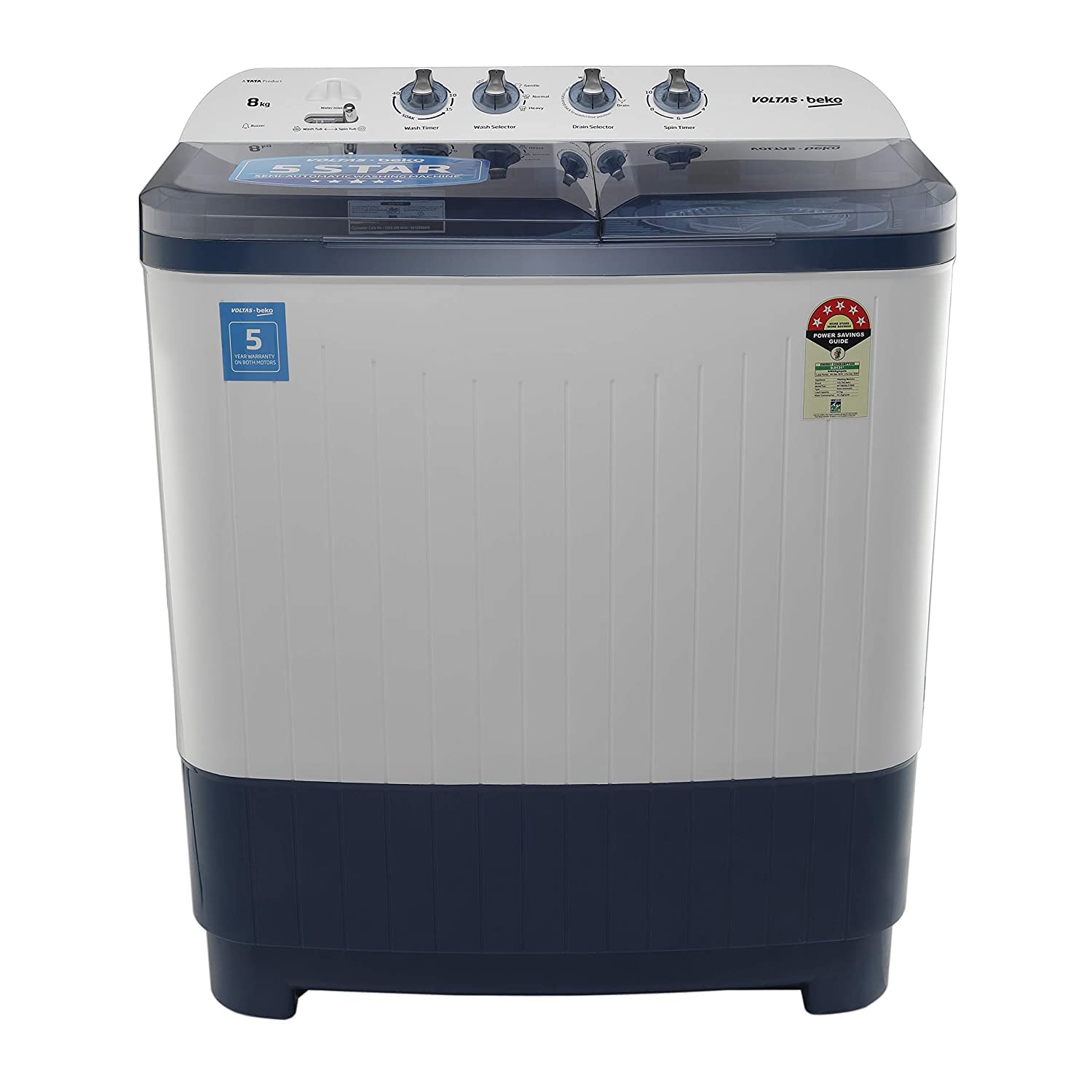 Voltas Beko WTT80DBLT 8 Kg Semi-Automatic Top Load Washing Machine | Double Waterfall | Soft Close Lid | Dual Cassette Filter | 1300 RPM Fast Dry | Sky Blue | Mahajan Electronics Voltas Beko