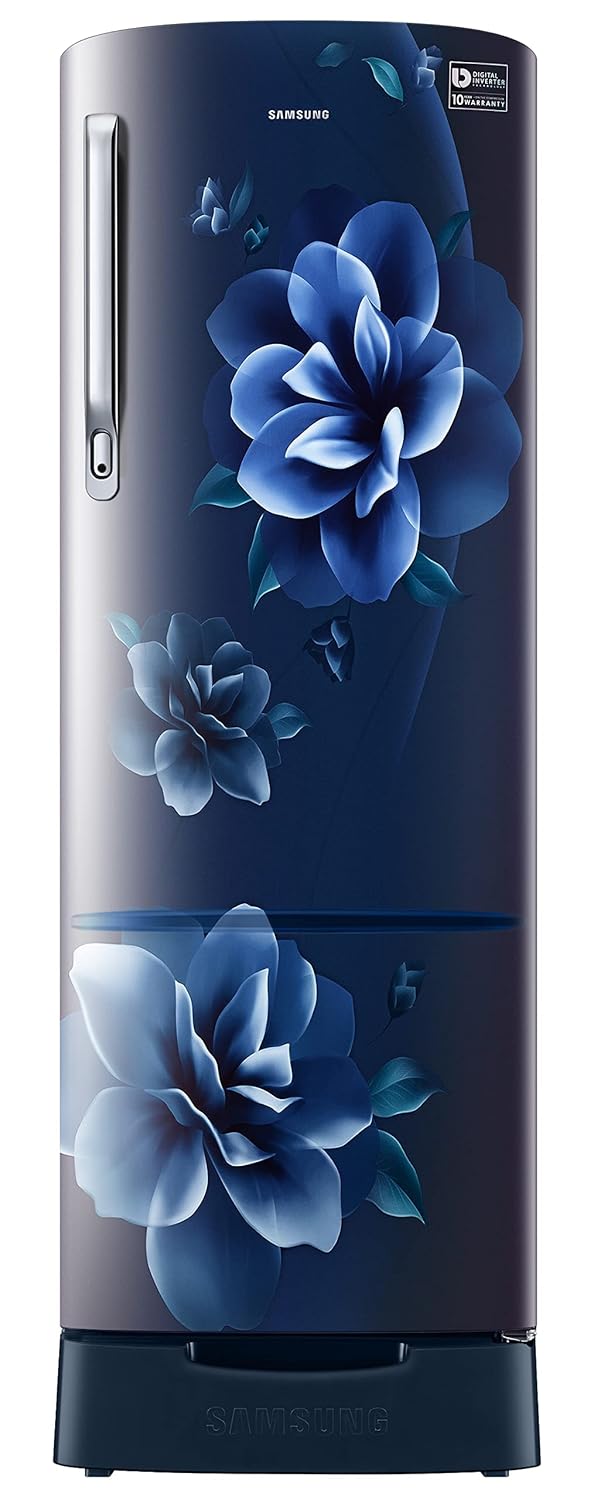 Samsung RR26C3893CU/HL 246L 3 Star Inverter Direct-Cool Single Door Refrigerator Appliance (Camellia Blue) Base Stand Drawer Mahajan Electronics Online