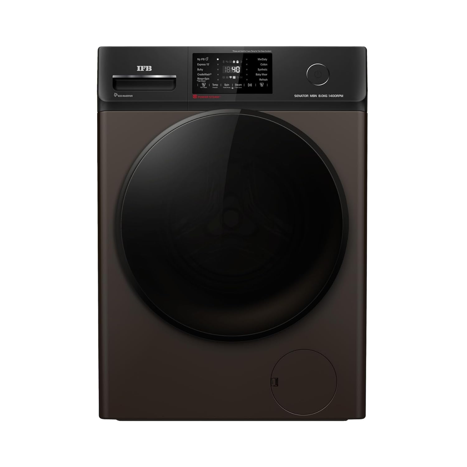IFB Senator MBN 8014 8 Kg 5 Star Powered by AI with 9 Swirl Wash, Fully Automatic Front Load Washing Machine ( Steam Refresh Program with Eco Inverter, Mocha) Mahajan Electronics Online