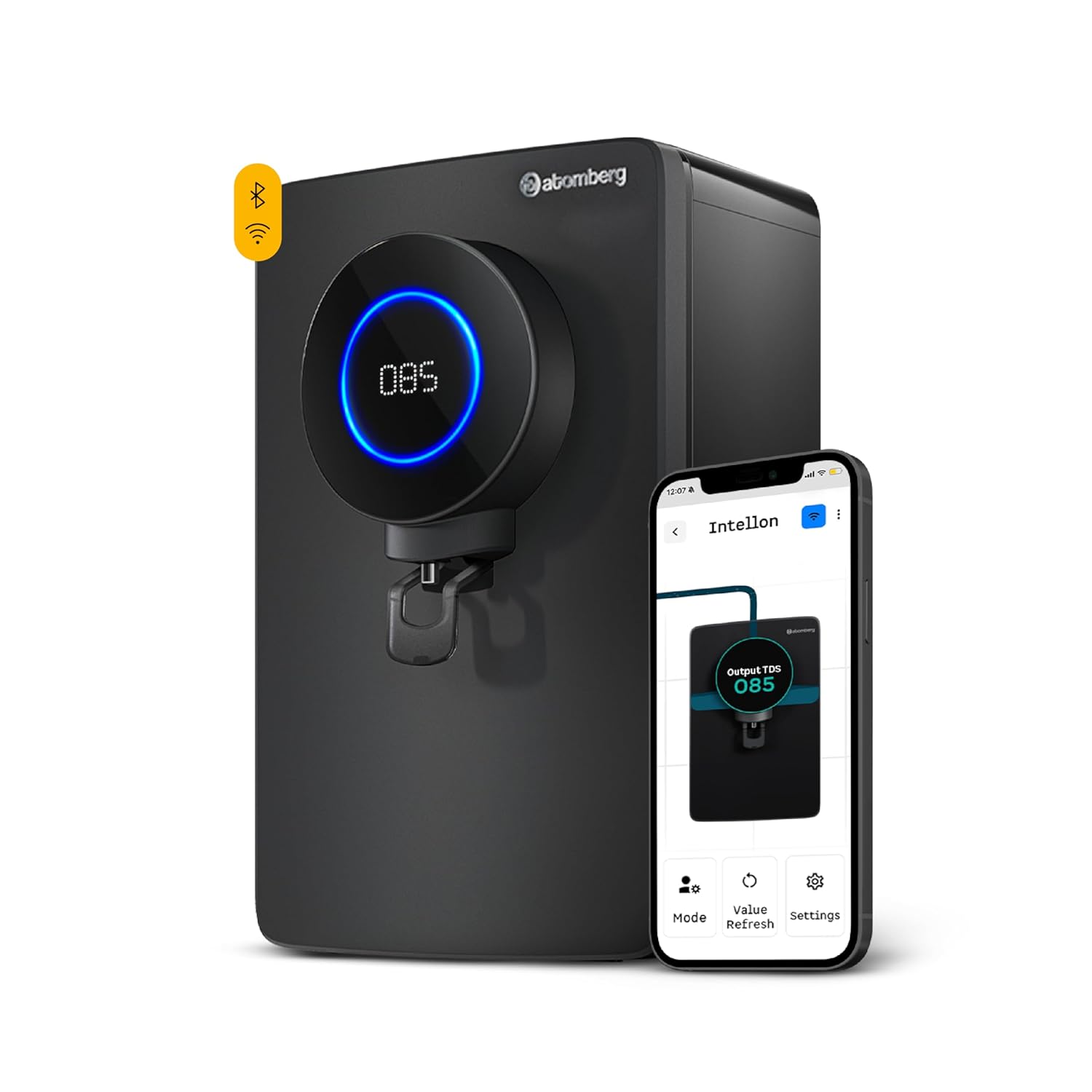 Atomberg Intellon RO Water Purifier 8L | RO+UF+UV+Alkaliser | Smart IoT | 2Yr No Cost Filter | Adaptive TDS