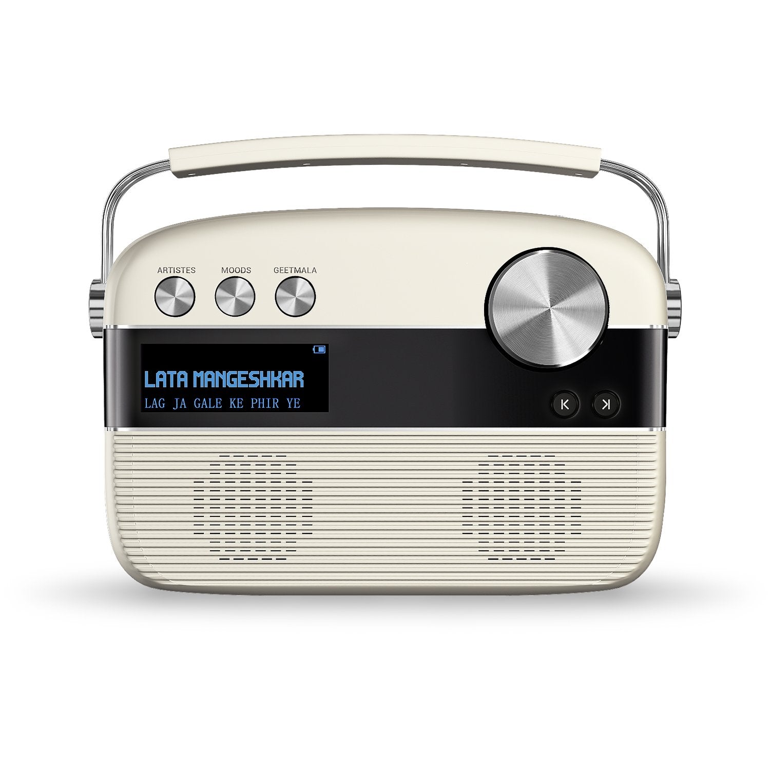 Saregama SC03 Carvaan Hindi - Portable Music Player with 5000 Preloaded Songs, FM/BT/AUX (Porcelain White) – Mahajan Electronics Online.