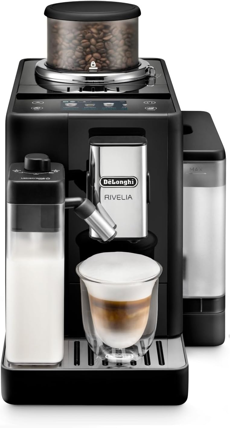 De'Longhi Rivelia EXAM440.55.B Fully Automatic Coffee Machine – LatteCrema Hot, Automatic Milk Frother, Bean-to-Cup, 16 Coffee Recipes, Compact Design, Full Touch Color Display – Black Mahajan Electronics Online