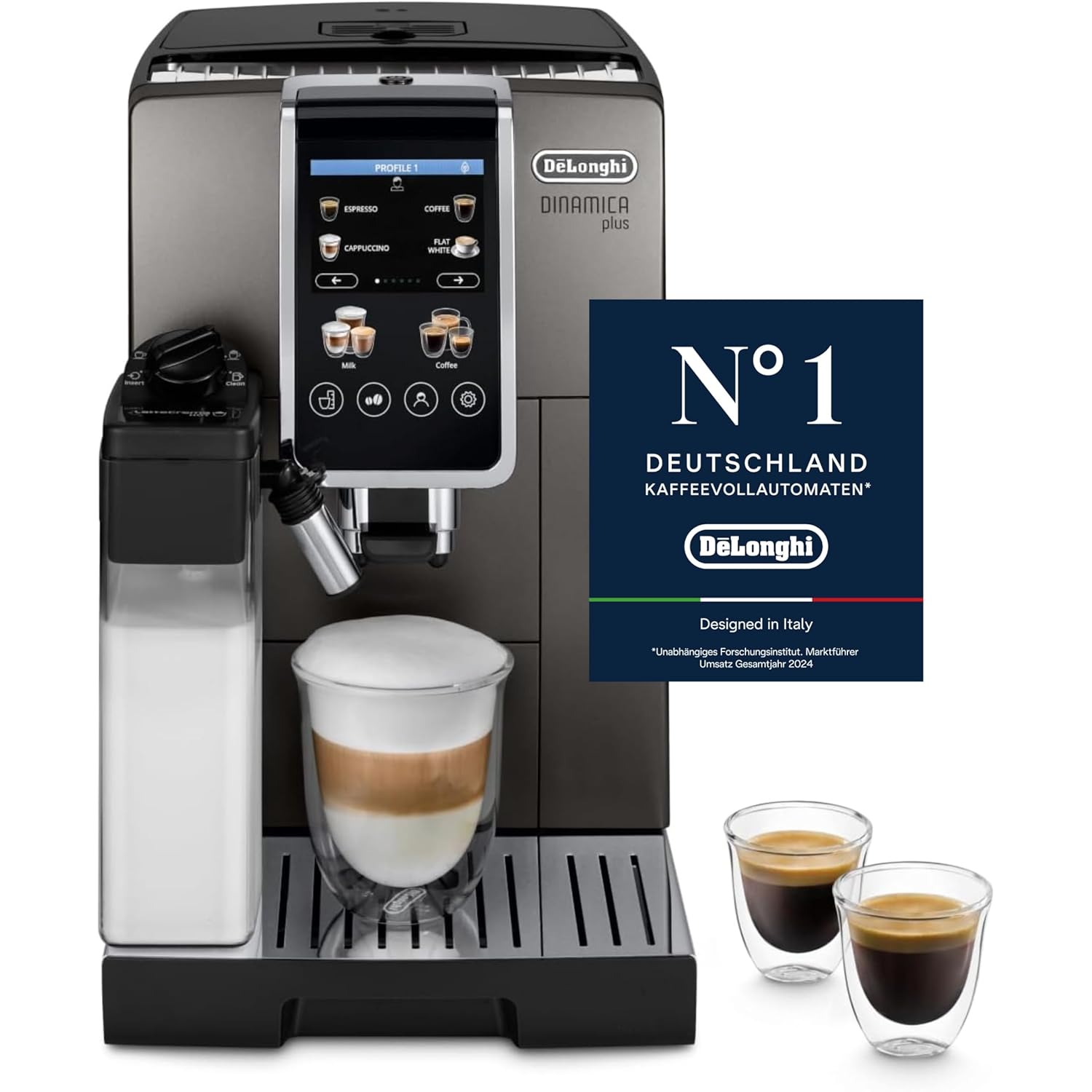 DeLonghi ECAM380.95.TB Dinamica Plus Fully Automatic Coffee Machine, Original Italian Brand, 24+ Hot & Cold Coffee Options, Patented LatteCrema Technology, Direct Bean to Cup, 15 Bar Pressure Mahajan Electronics Online
