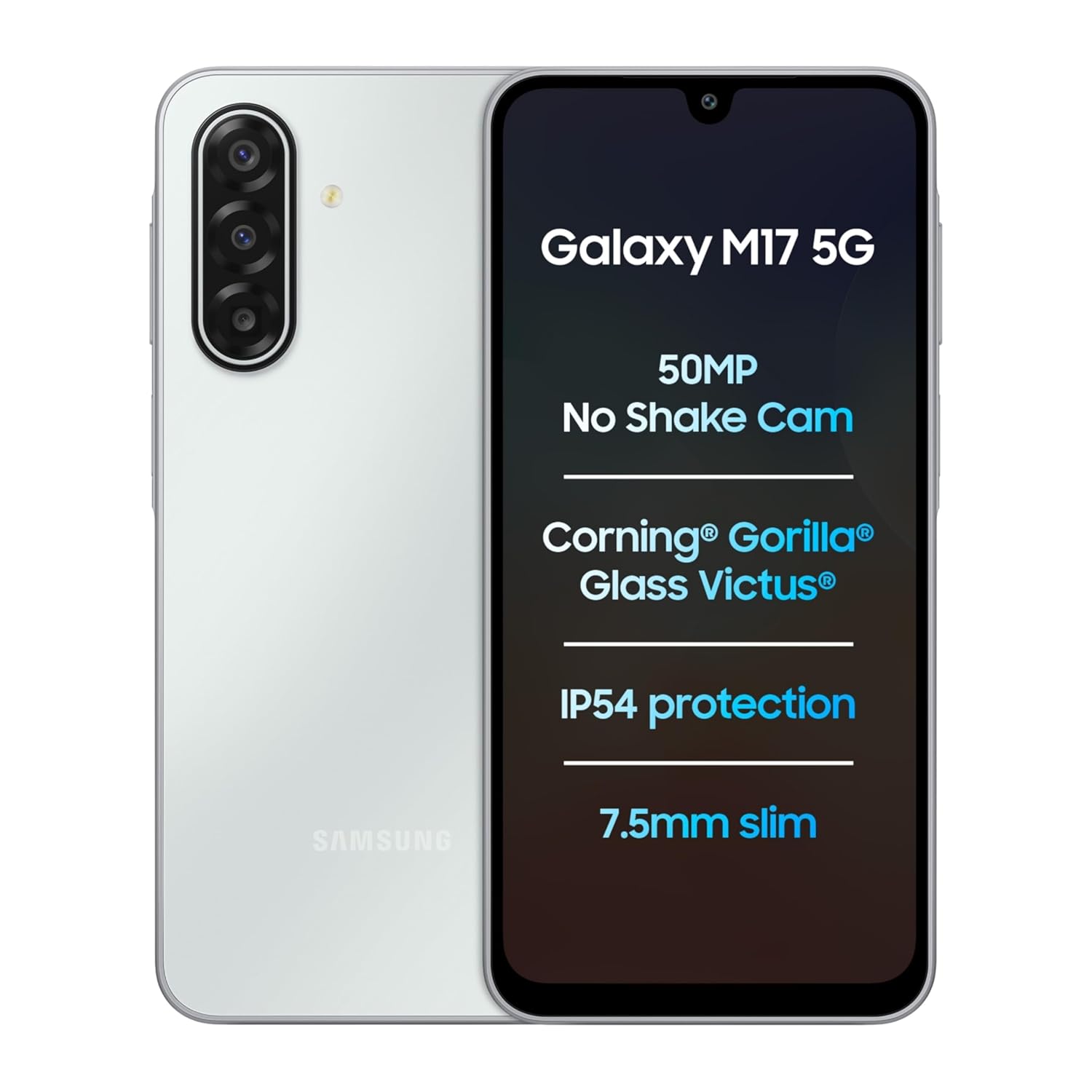 Samsung Galaxy M17 5G (Moonlight Silver, 8GB RAM, 128GB Storage)| Circle to Search| Gemini Live| 50MP OIS Triple Camera| IP54 Rating| Gorilla Glass Victus| AI| 6 Gen of OS Upgrades| Without Charger Mahajan Electronics Online