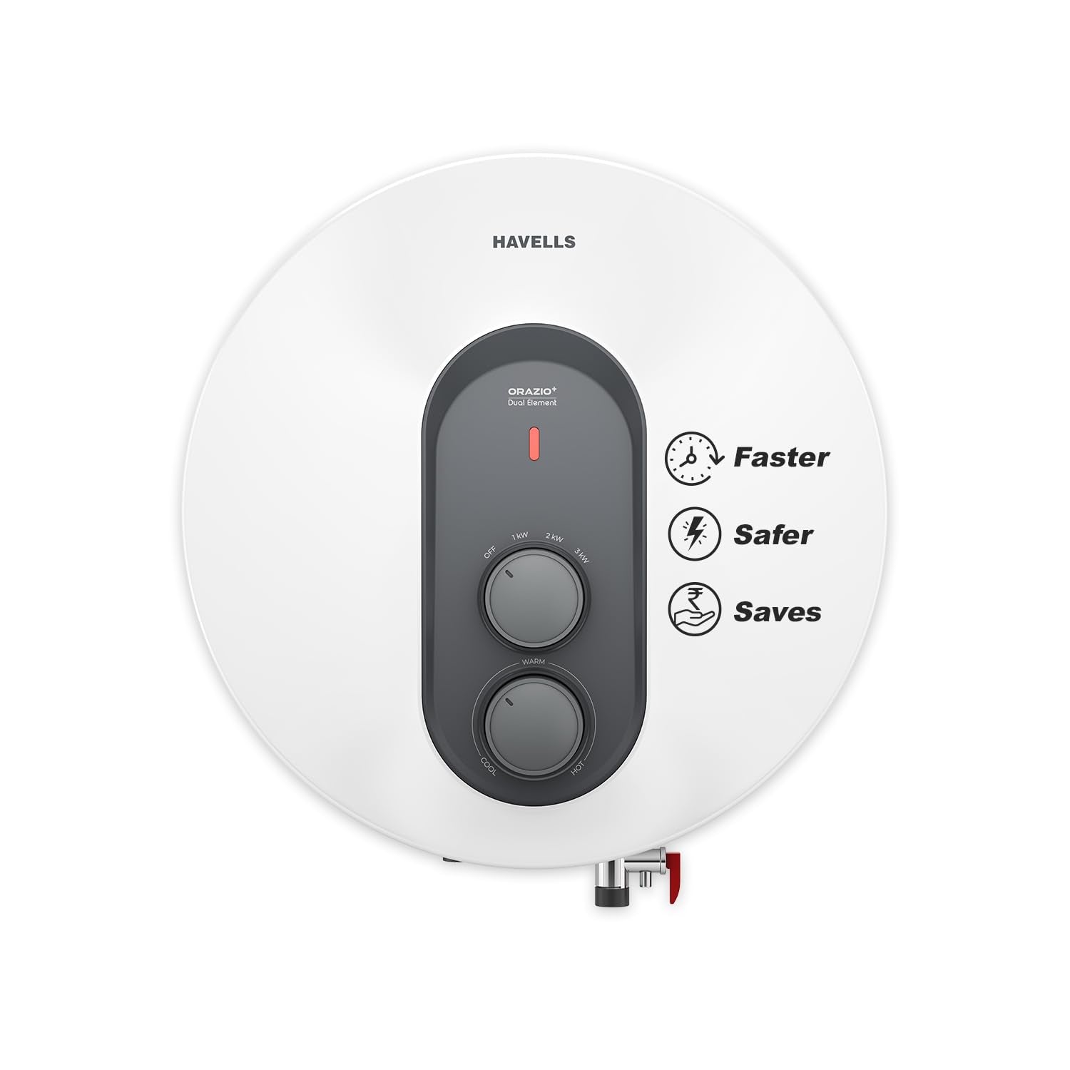 Havells ORAZIO+ 25L Storage Water Heater(Geyser)|5 Star Rated|33% Faster Heating|Dual adjustable knob|Whirlflow Technology|High Rise suitable|Safer to use| Feroglas Coated Inner Container (White Grey) HAVELLS