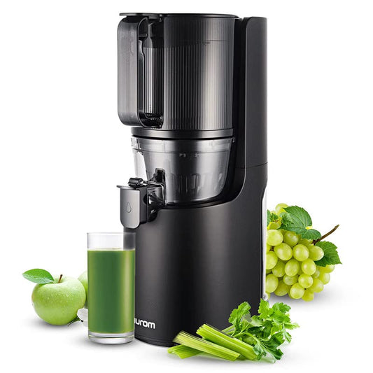 Hurom H-200 Easy Clean Electronic Juicer Machine (Black) - Self Feeding Slow Juicer with Big Mouth Hopper to Fit Whole Fruits & Vegetables - Mahajan Electronics Online
