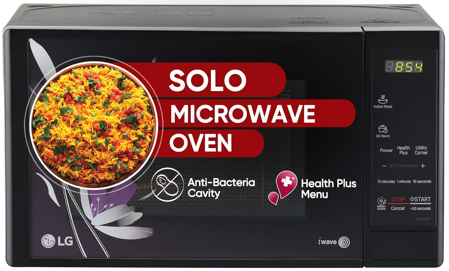 LG 20 L Solo Microwave Oven (MS2043BP, Black, Health plus Menu, I-Wave Technology, Indian Cuisine, Even Reheat & Defrost, Auto Cook Menu, Anti-Bacterial Cavity & Steam Clean) Mahajan Electronics Online
