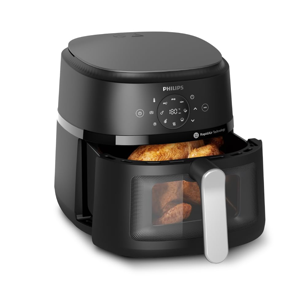PHILIPS Air Fryer NA231/00 with touch panel, uses up to 90% less fat, 1700W, 6.2 Liter, with Rapid Air Technology (Black),Cooking window, Extra Large Mahajan Electronics Online