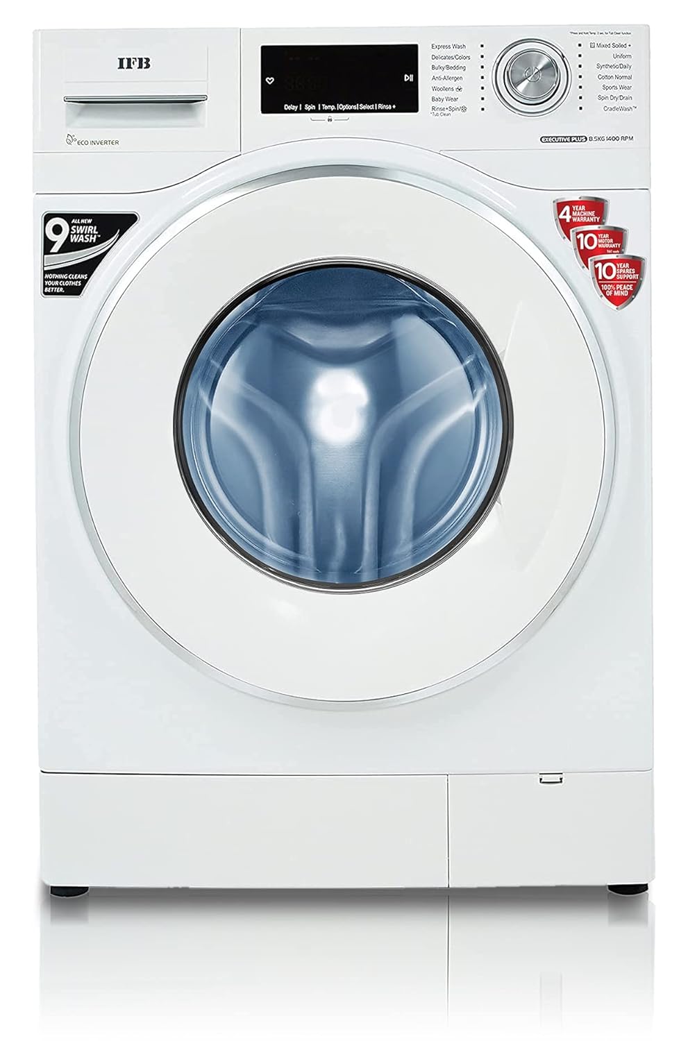 IFB EXECUTIVE PLUS VX ID 8.5 kg 5 Star Fully-Automatic Front Loading Washing Machine (Eco Inverter White, In-Built Heater, 4D Wash technology) Mahajan Electronics Online