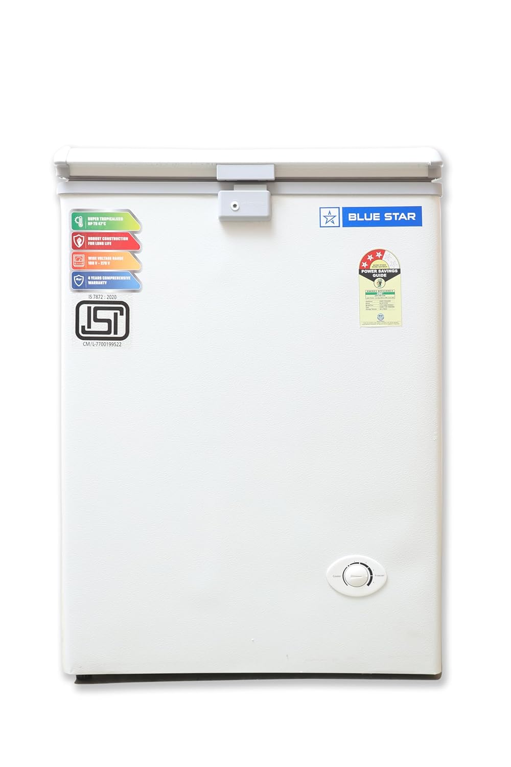 Blue Star CF3-130NEYW 130 Litre Chest Freezer (White, 3 Star, R290 Refrigerant, Single Door, Manual Defrost, Made in India)