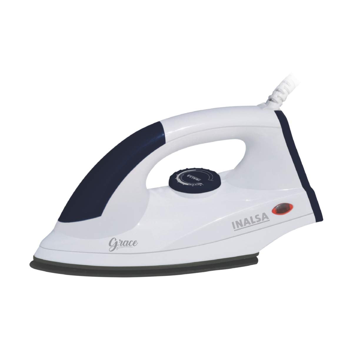 Inalsa Grace 1200-Watt Dry Iron with Non Stick Coated Sole Plate (White/Grey) INALSA – Mahajan Electronics Online.