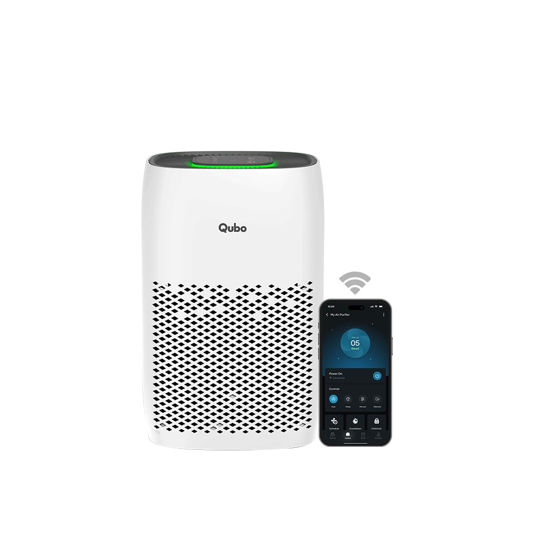 Qubo Smart Air Purifier Q200 for Home by Hero Group | 200 Sqft | 99.99% Allergen Removal | HEPA H13 | 9000 Hrs Filter Life | App & Voice Control | Energy Saving | Ultra-Quiet BLDC Motor (White) Mahajan Electronics Online