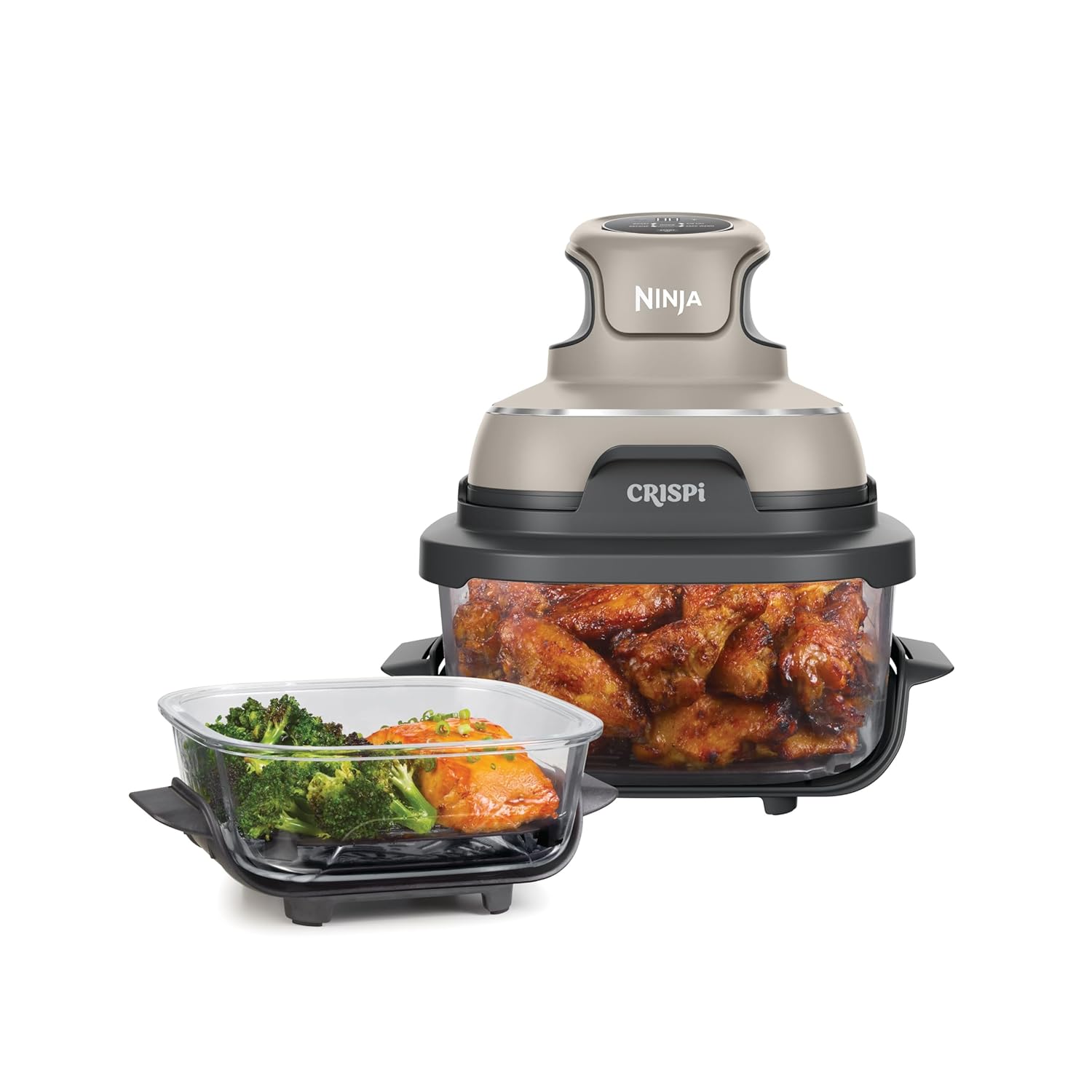 Ninja FN101EUST CRISPi Portable Air Fryer, 3.8 L, 4-in-1: Airfry, Roasting, Keeping Warm, Crispy Warming, Space-Saving Compact Design, 2 Removable Glass Trays & Lids, 1700W, Stone Mahajan Electronics Online