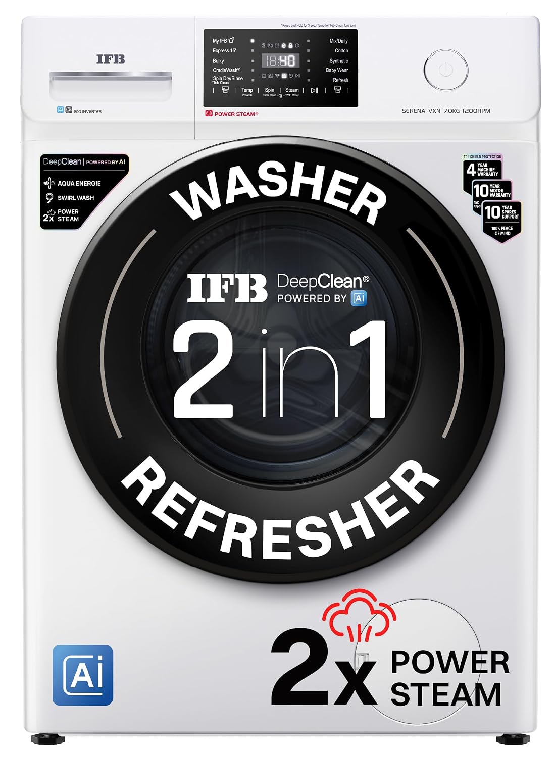 IFB SERENA VXN 7012 CMS 7 Kg 5 Star, 9 Swirl Wash, Steam Refresh, Eco Inverter Motor, WiFi Enabled, DeepClean® Ai Powered Fully Automatic Front Load Washing Machine( – Mahajan Electronics Online.