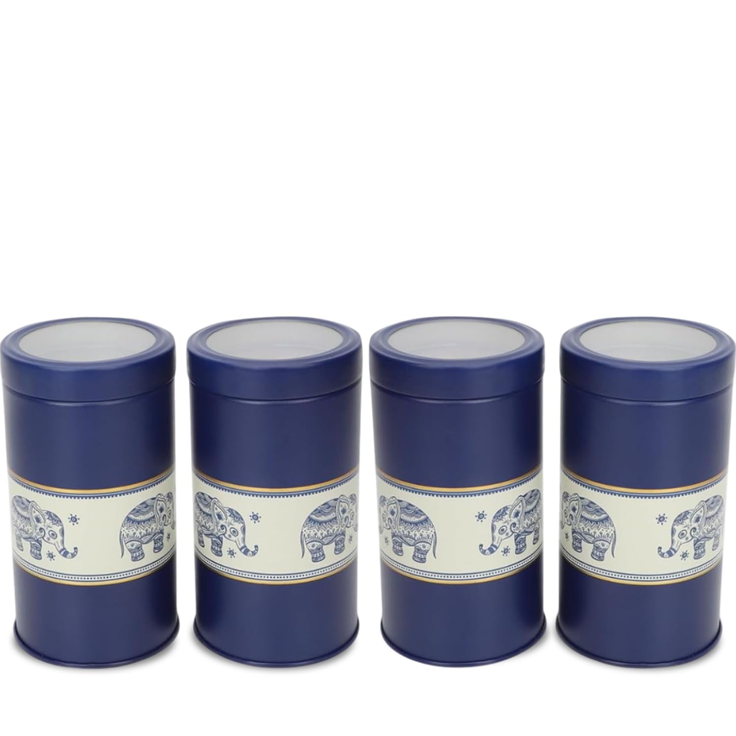 Mandala Collection Airtight Kitchen Container Set - Food Grade Metal Jars for Rusk, Cookies, Candies & More - Stylish Jars -Medium 850ML Canisters - Set of 4 - Blue Elephants Mahajan Electronics Online