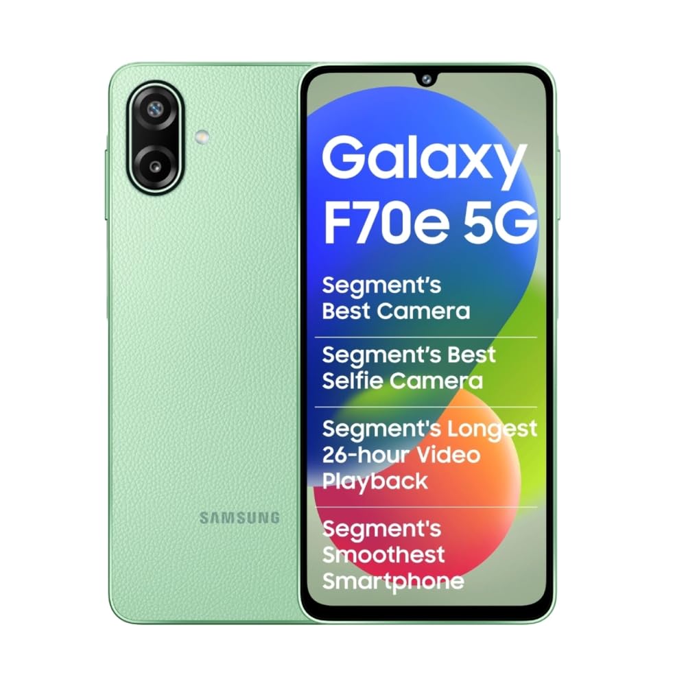 Samsung Galaxy F70e 5G (Limelight Green, 128 GB) (4 GB RAM) | 6000 mAh Battery | Dimensity 6300 | Octa Core Processor | 6.74" PLS LCD Display Mahajan Electronics Online