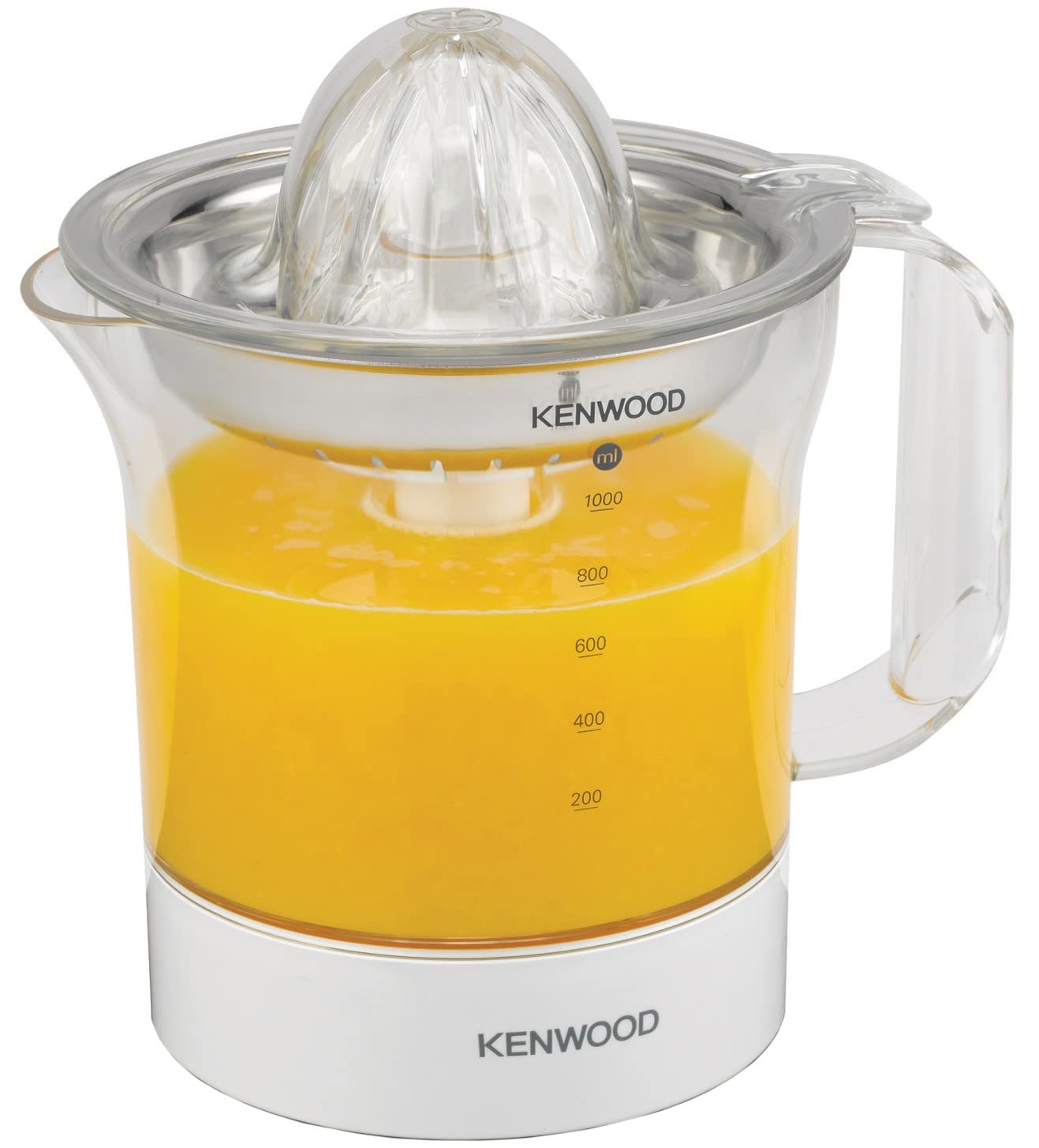 Kenwood JE290A Electric Citrus Juicer, 1 Litre Capacity, 40 Watts, Automatic Juice Extractor for Citrus Fruits, Stainless Steel Filter, 2 Way Rotation, Portable Fruit Squeezer, Transparent Jar, White Mahajan Electronics Online