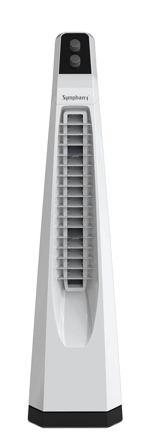 Symphony Surround JR Bladeless Tower Fan for Room | Quiet Personal Fan for Home & Office with 90° Oscillation & Turbo Throw | Knob Control | 1 Year Warranty | White Mahajan Electronics Online