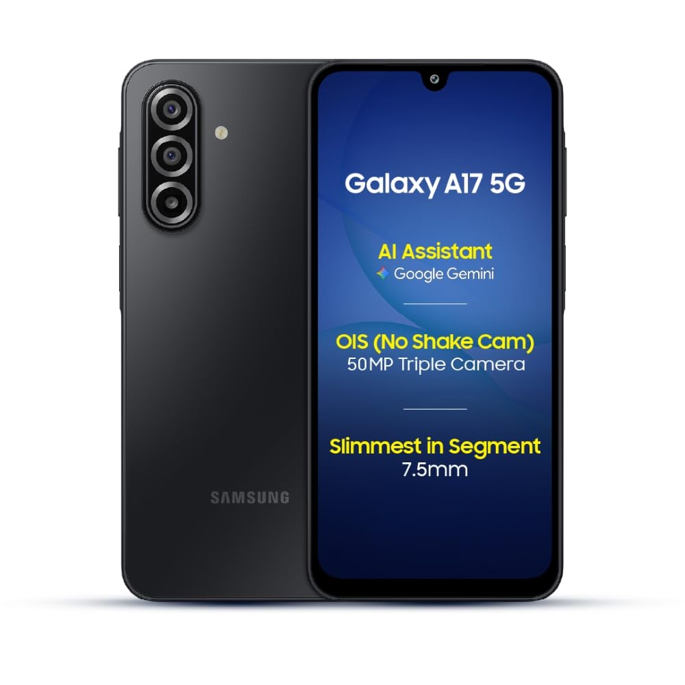Samsung Galaxy A17 5G (Black, 8GB RAM, 128GB Storage) | with Travel Adapter | 50 MP No Shake Camera | Gemini Live | Circle to Search | Super AMOLED | Corning Gorilla Glass Victus | 7.5mm Sleek | AI Mahajan Electronics Online