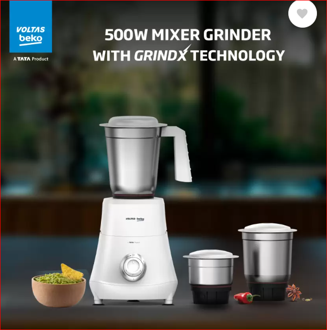 Voltas Beko Powerfull 500 W Mixer Grinder (G5003HP-WH | 3 Jars | White) Mahajan Electronics Online