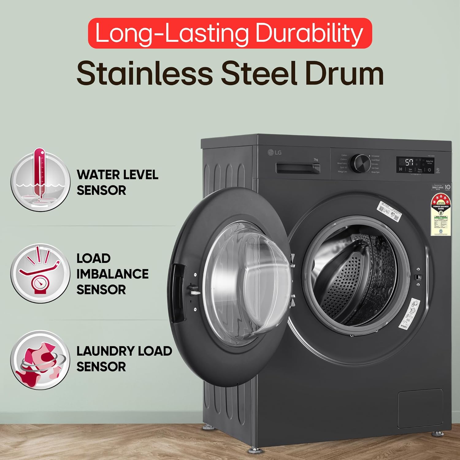 LG FHB1208Z2M 8KG Front Load Washing Machine, Inverter Direct Drive, Middle Black Mahajan Electronics online