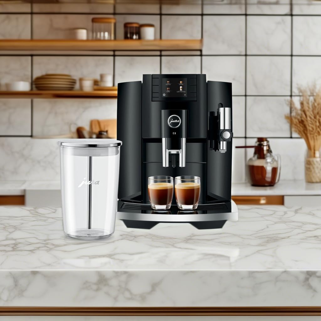 Jura E8 Automatic Coffee Machine (15270, Piano Black) Bundle with Glass Milk Container (2 Items) Mahajan Electronics Online