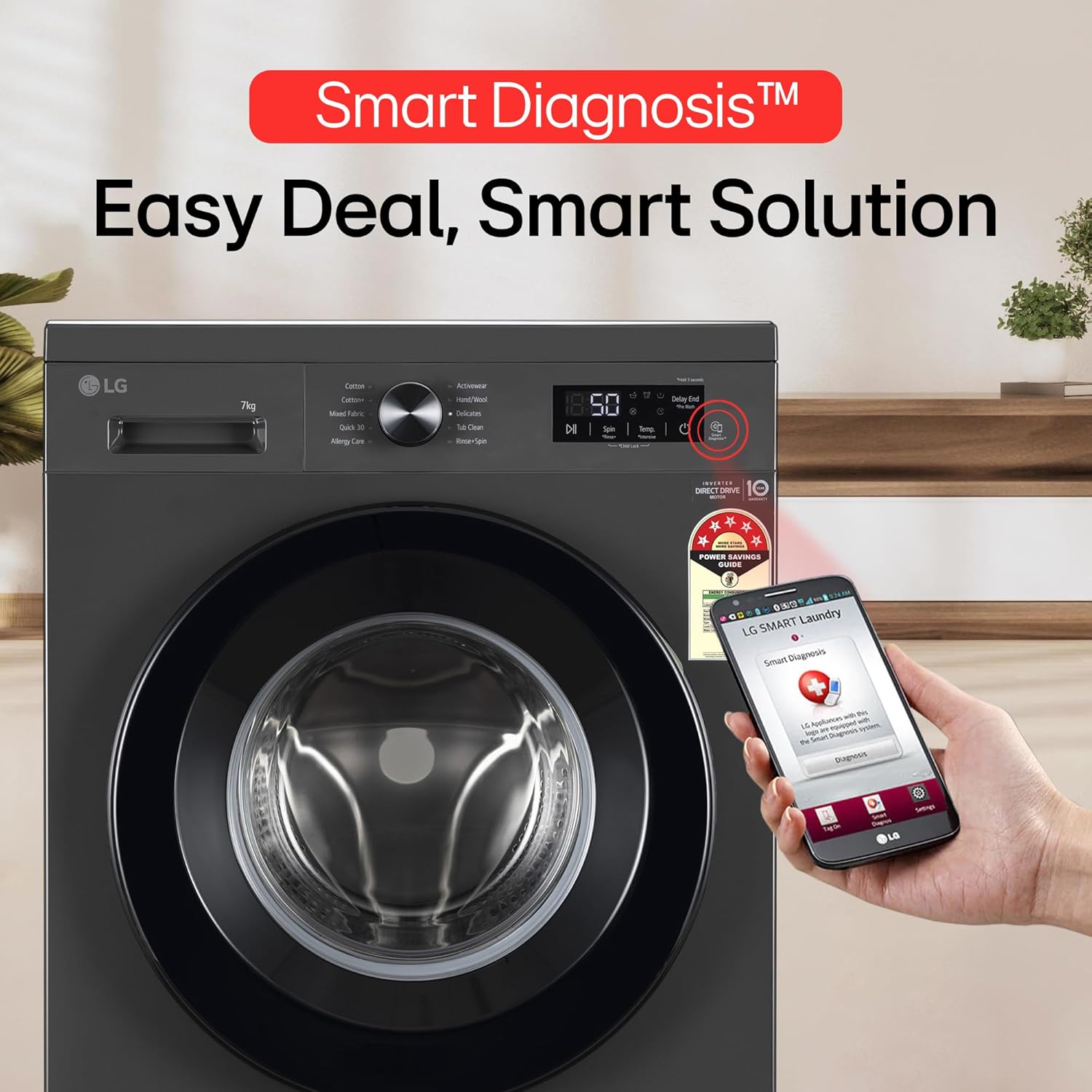 LG FHB1207Z2M 7 Kg, 5 Star, Direct Drive Technology, Steam Wash, 6 Motion DD, Fully-Automatic Front Load Washing Machine (Allergy Care, In-Built Heater, Touch Panel, Middle Black) Mahajan Electronics online