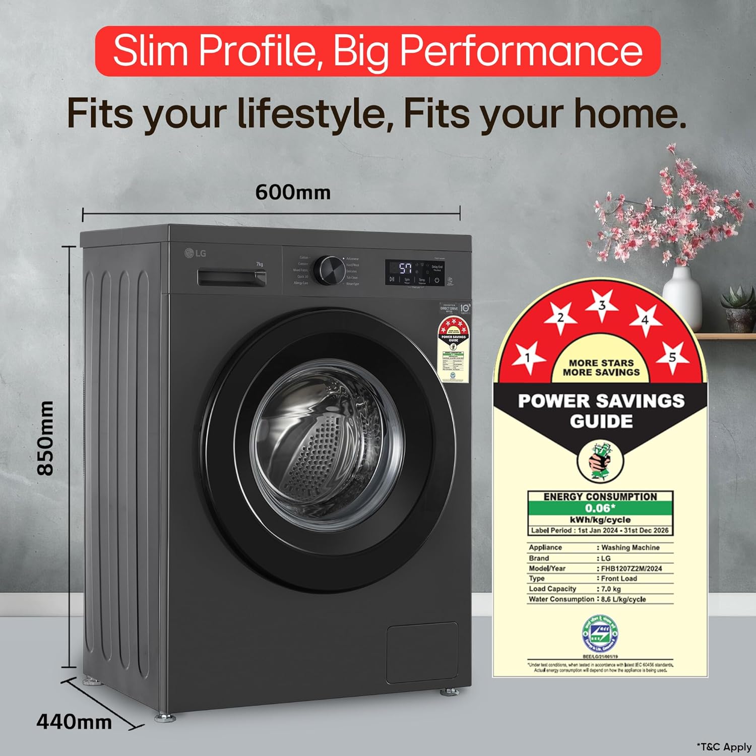 LG FHB1207Z2M 7 Kg, 5 Star, Direct Drive Technology, Steam Wash, 6 Motion DD, Fully-Automatic Front Load Washing Machine (Allergy Care, In-Built Heater, Touch Panel, Middle Black) Mahajan Electronics online