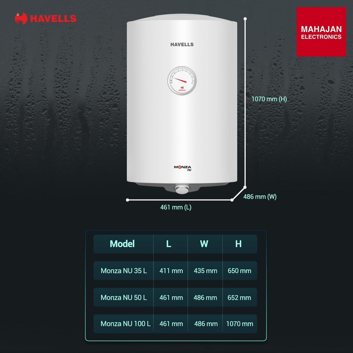 Havells Monza Nu 50Liter Storage Water Heater (Geyser) GHWAMUSWG50 Havells – Mahajan Electronics Online.