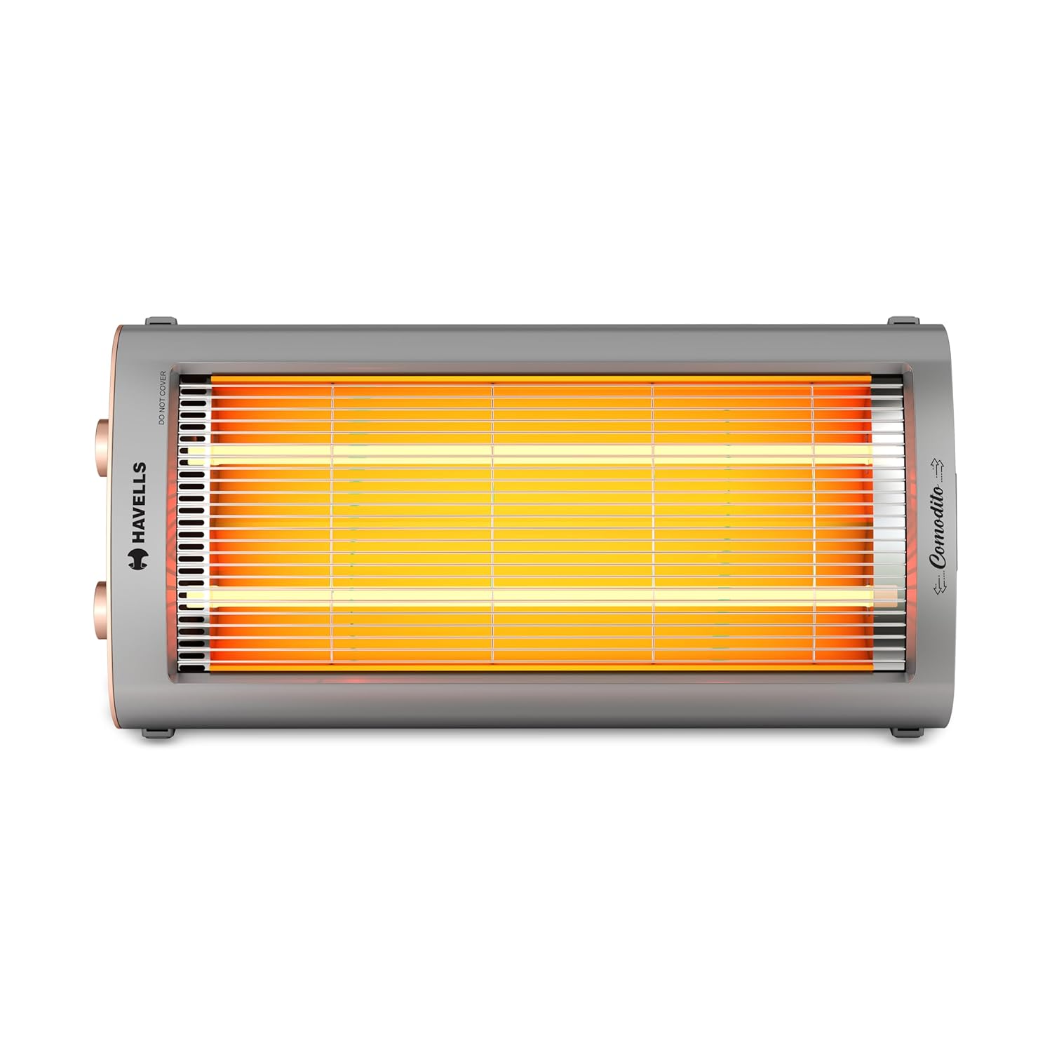 Havells Comodito 900 Watt Room Heater | Safety Grill, 120 Minute Sleep Timer Control knob | Rust Free Stainless Steal Reflector, Carbon Fiber Rods, Power Off & Heat Setting | (Pack of 1, Grey) GHRGHCHE090 Mahajan Electronics Online